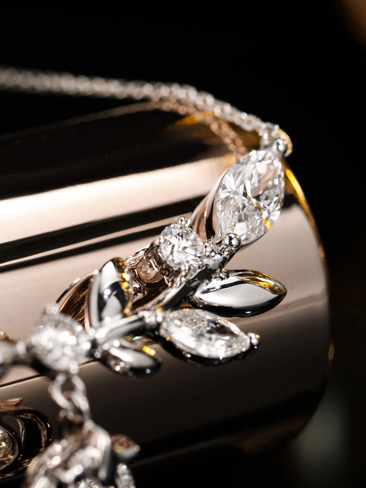Laurel Goddess Diamond Necklace, 1.09 ct Pear Center, PT950 Platinum, 7.7 g