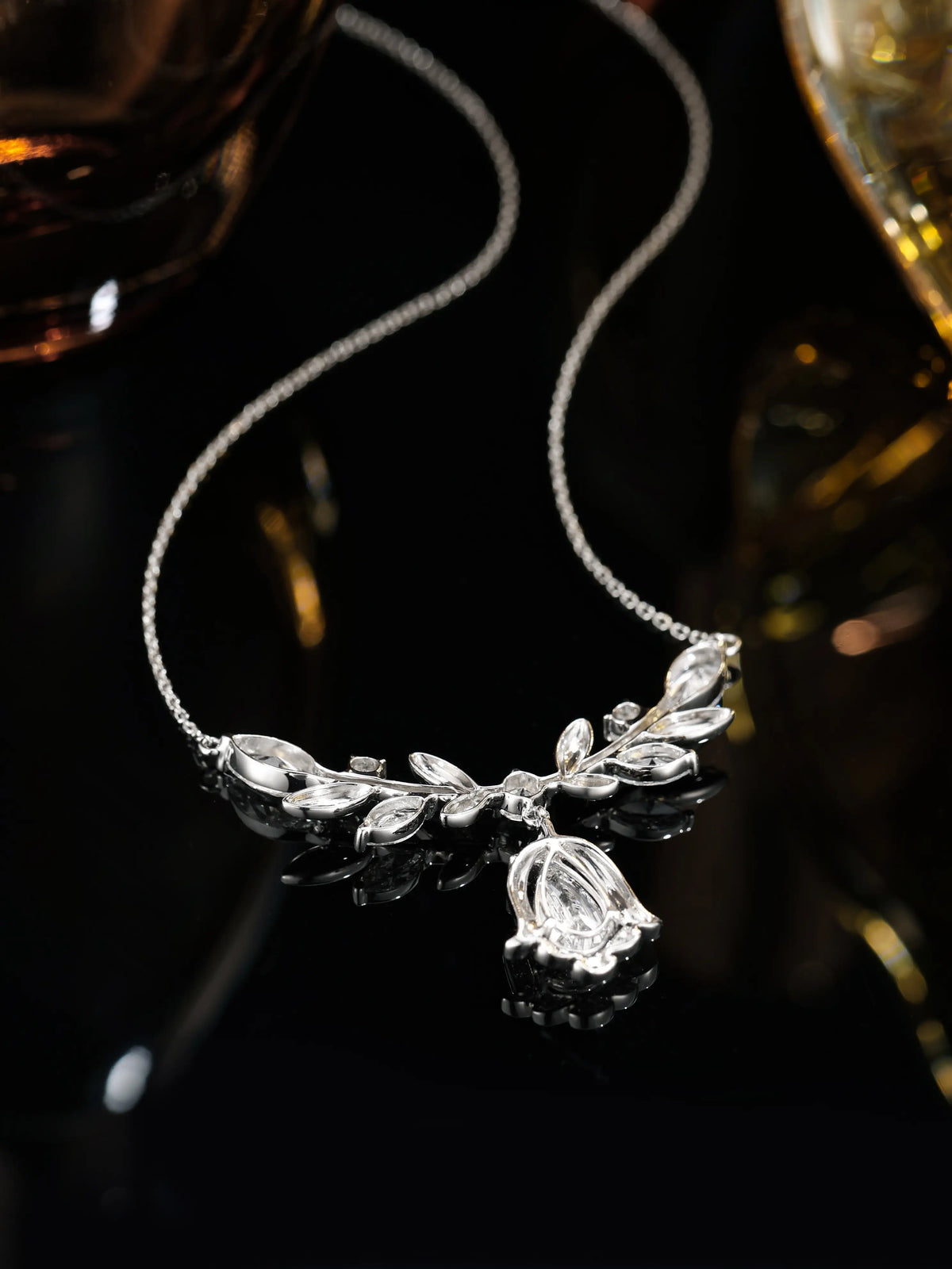 Laurel Goddess Diamond Necklace, 1.09 ct Pear Center, PT950 Platinum, 7.7 g