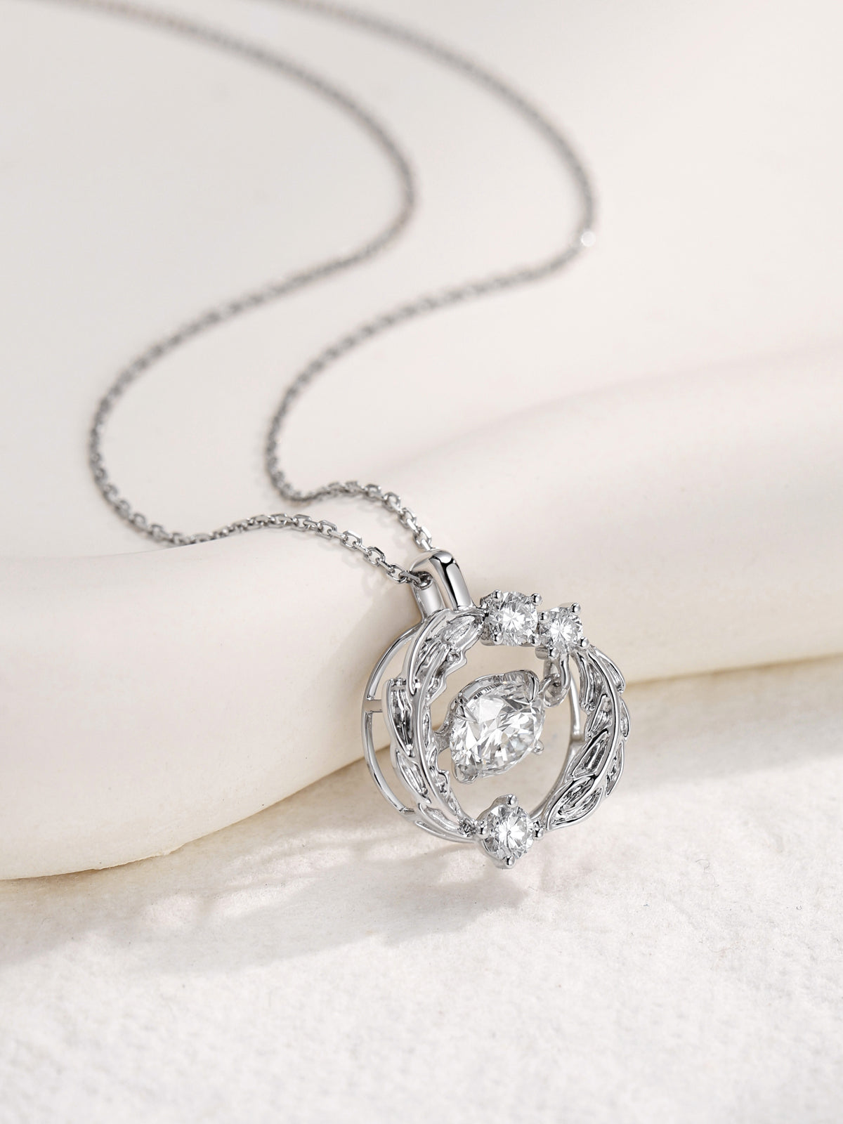 Wing-Inspired Diamond Necklace, 1.03 ct Round Center, PT950 Platinum, 5.9 g
