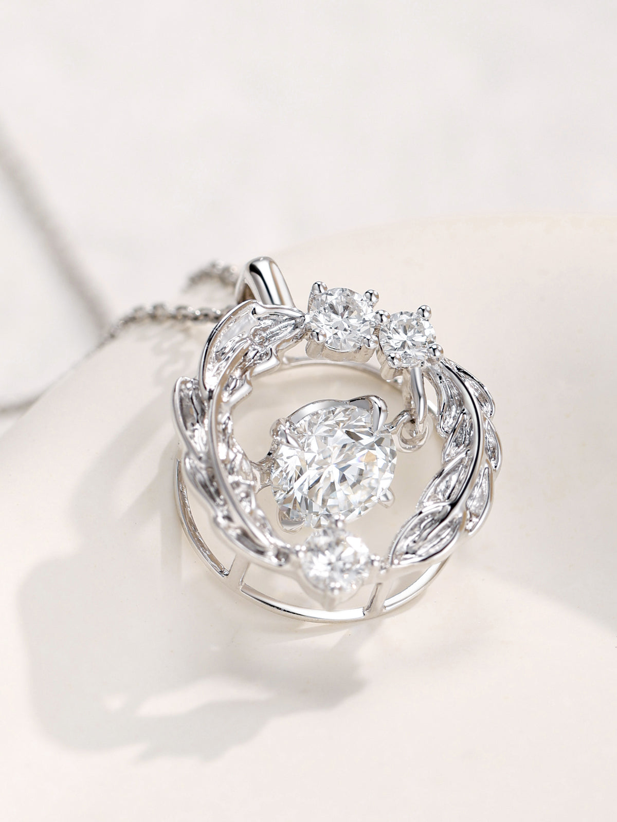 Wing-Inspired Diamond Necklace, 1.03 ct Round Center, PT950 Platinum, 5.9 g