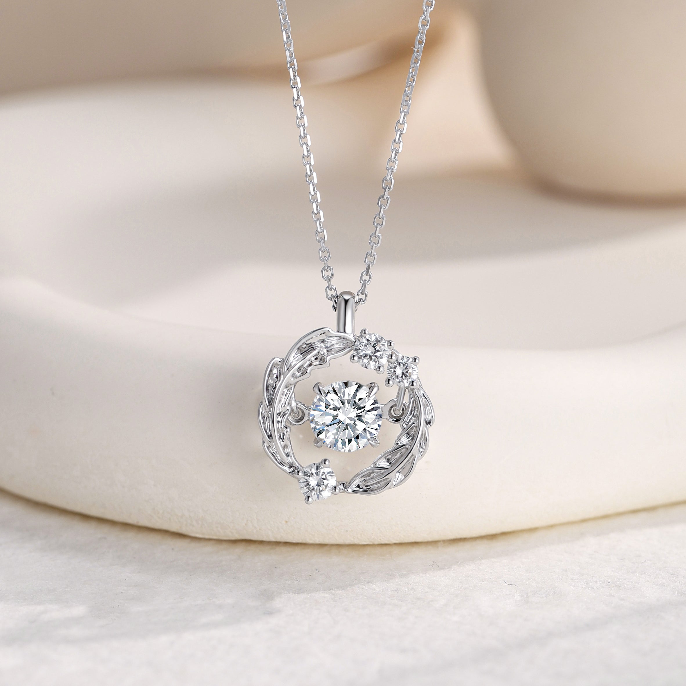 Wing-Inspired Diamond Necklace, 1.03 ct Round Center, PT950 Platinum, 5.9 g