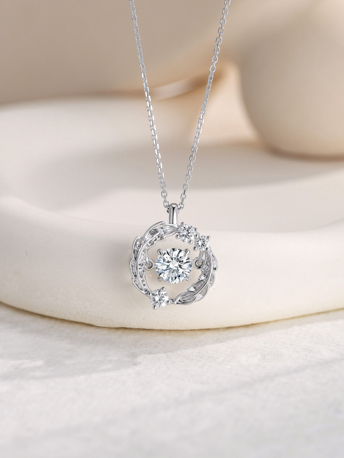 Wing-Inspired Diamond Necklace, 1.03 ct Round Center, PT950 Platinum, 5.9 g