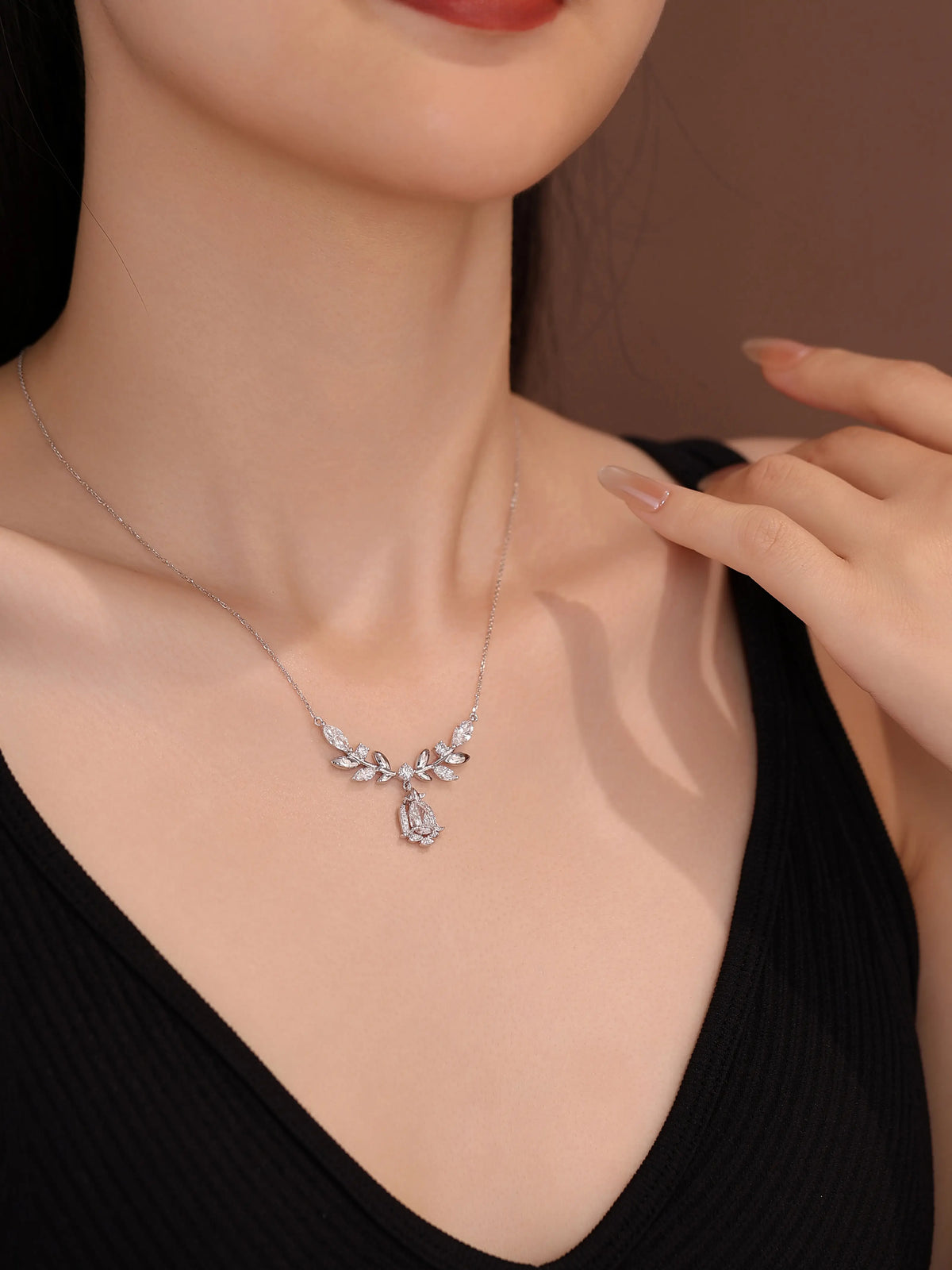 Laurel Goddess Diamond Necklace, 1.09 ct Pear Center, PT950 Platinum, 7.7 g