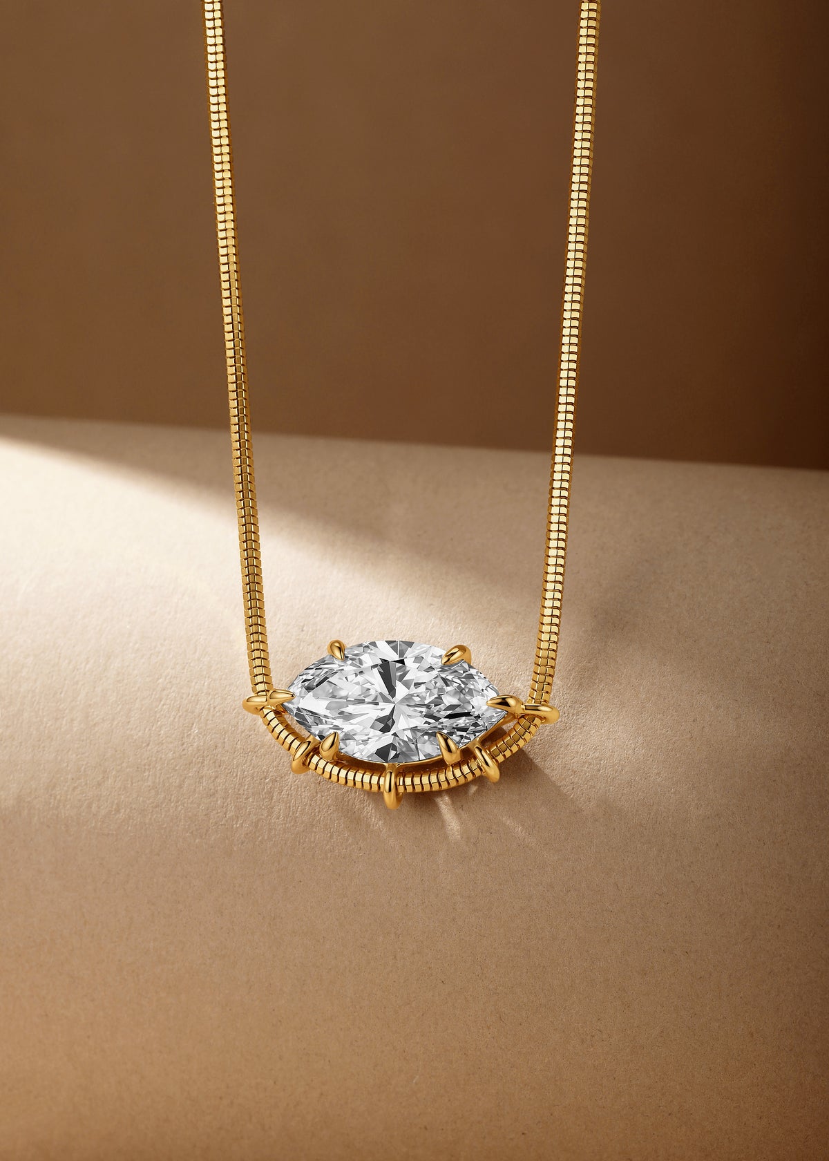 Marquise Diamond Pendant Necklace, 5.03 ct Marquise Center, 18K Yellow Gold, 8.3 g