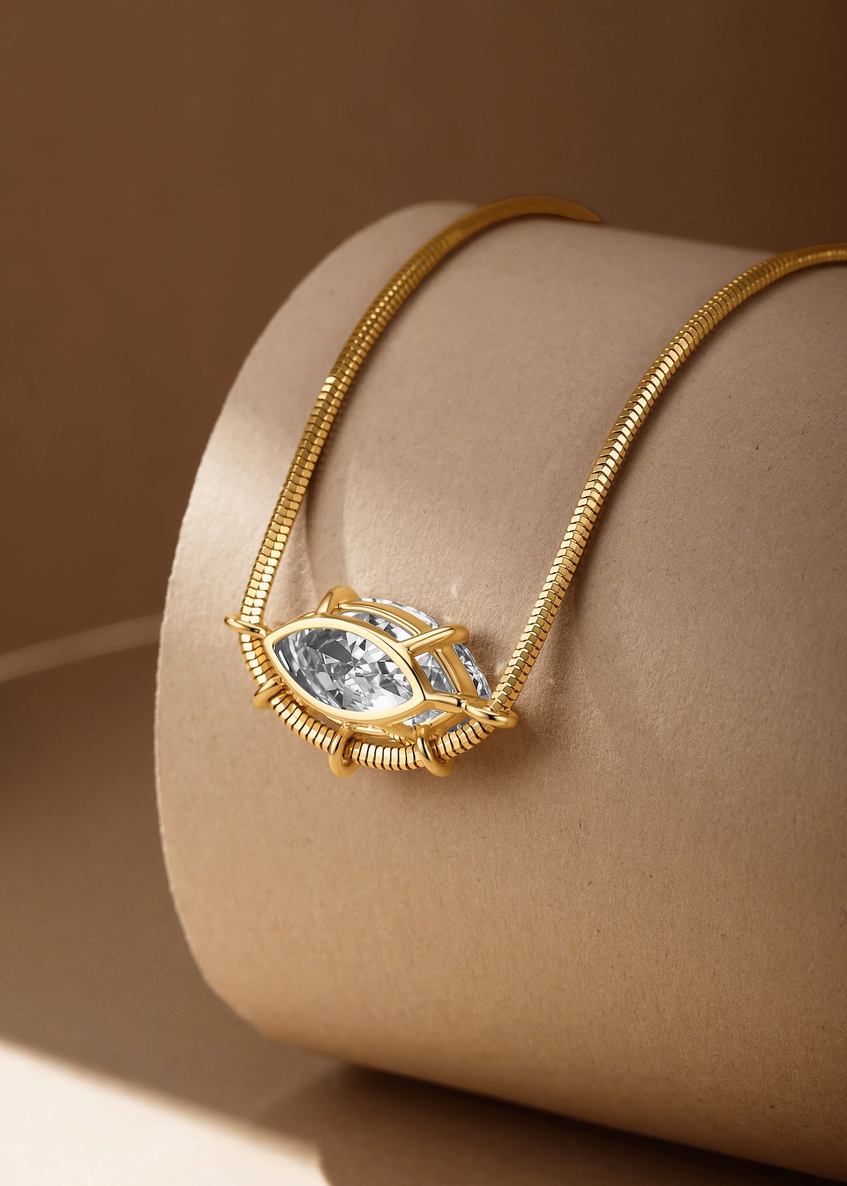 Marquise Diamond Pendant Necklace, 5.03 ct Marquise Center, 18K Yellow Gold, 8.3 g