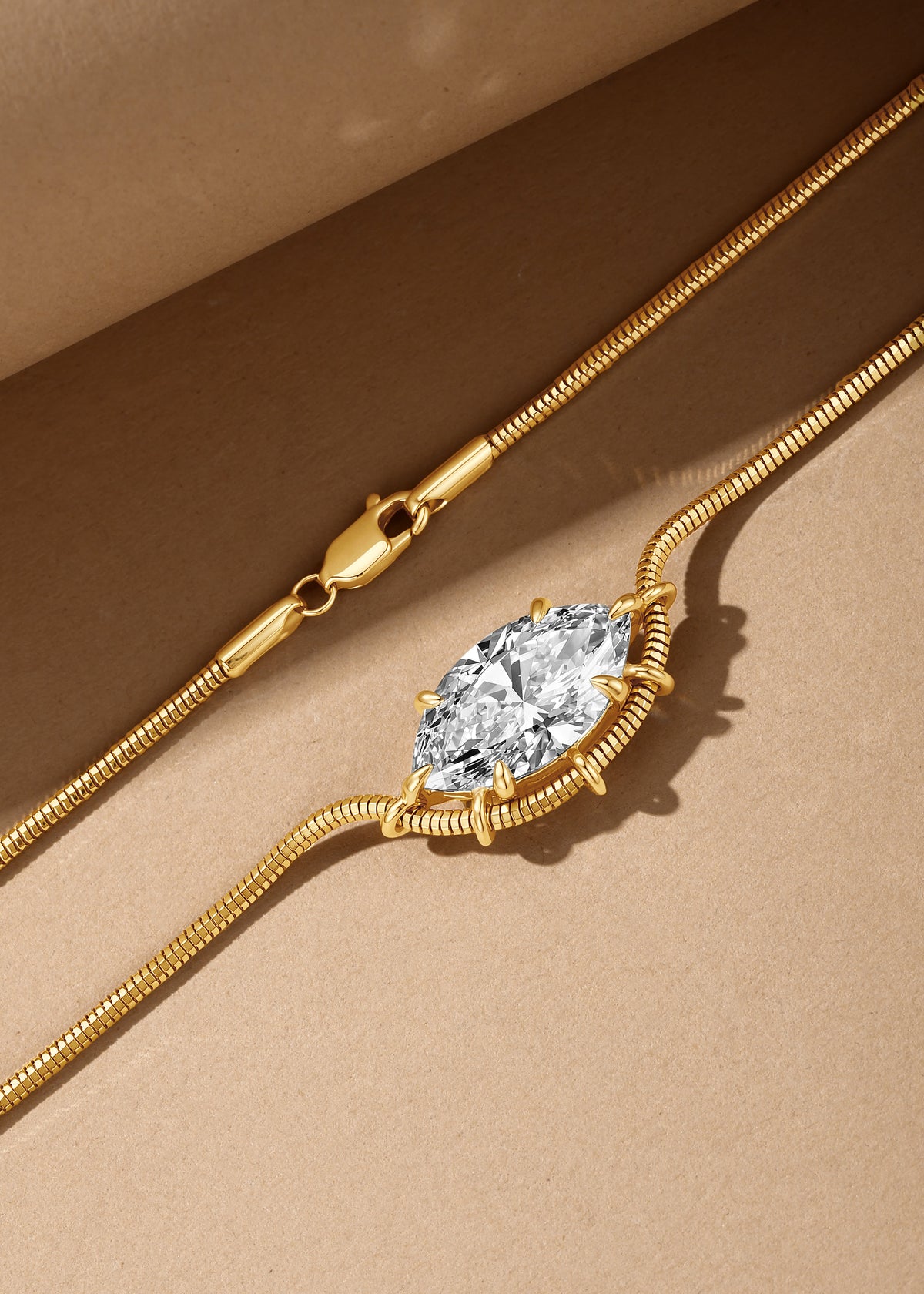 Marquise Diamond Pendant Necklace, 5.03 ct Marquise Center, 18K Yellow Gold, 8.3 g