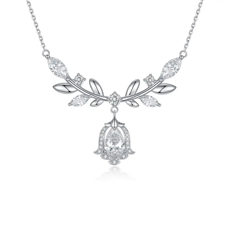 Laurel Goddess Diamond Necklace, 1.09 ct Pear Center, PT950 Platinum, 7.7 g
