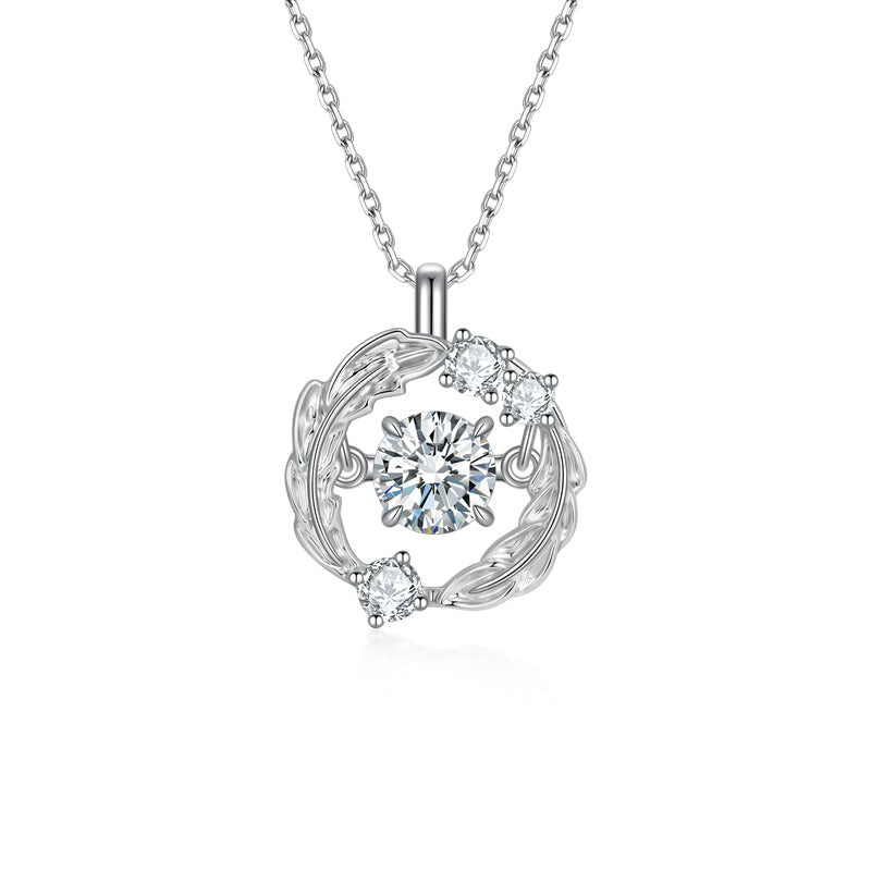 Wing-Inspired Diamond Necklace, 1.03 ct Round Center, PT950 Platinum, 5.9 g