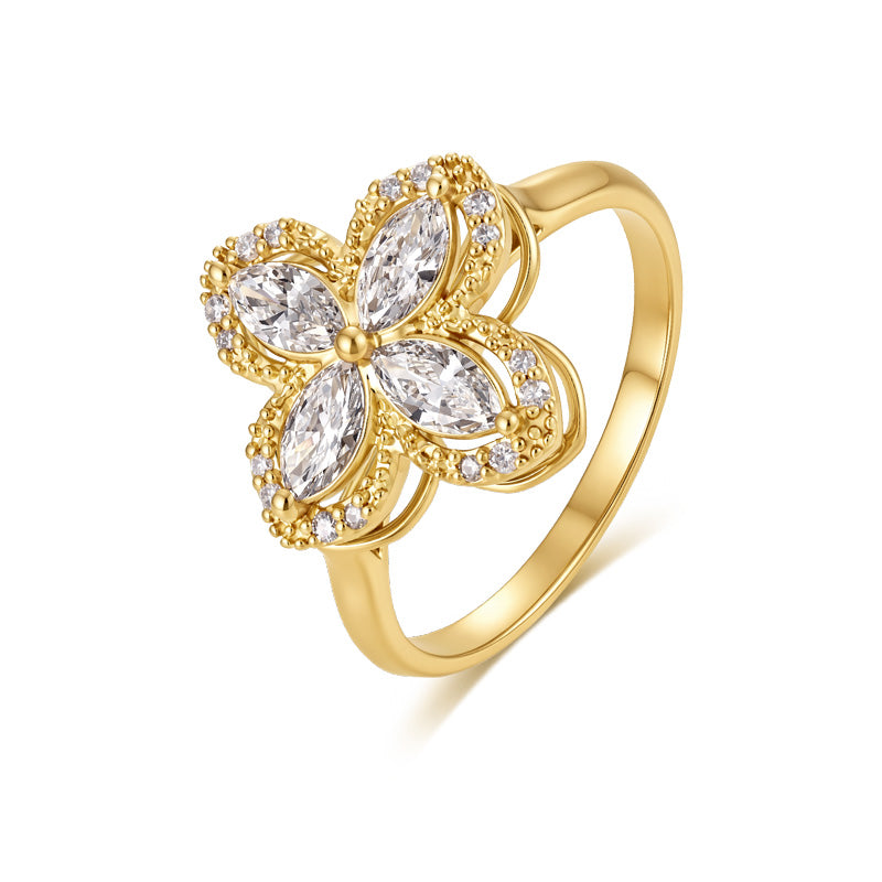 Four-Leaf Clover Diamond Ring, 0.60 ctw Marquise, 18K Gold, 3.9 g