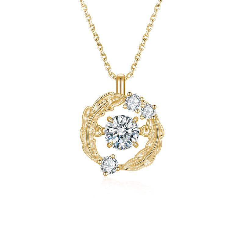Wing-Inspired Diamond Necklace, 1.03 ct Round Center, PT950 Platinum, 5.9 g