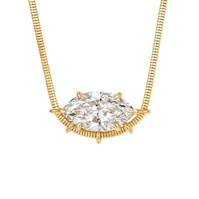 Marquise Diamond Pendant Necklace, 5.03 ct Marquise Center, 18K Yellow Gold, 8.3 g