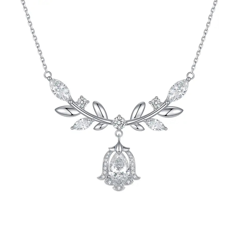 Laurel Goddess Diamond Necklace, 1.09 ct Pear Center, PT950 Platinum, 7.7 g