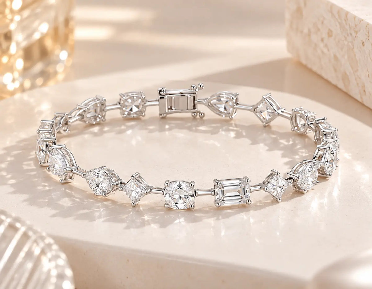 Fancy-Shaped Diamond Bracelet, 14.45 ctw, 18K White Gold, 11.3 g