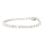 A silver tennis bracelet paved with round clear stones, shown against a plain white background.