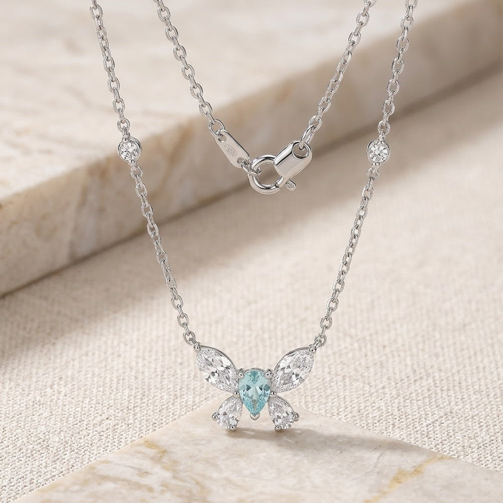 18K White Gold Lightning Butterfly Necklace, 0.79ctw