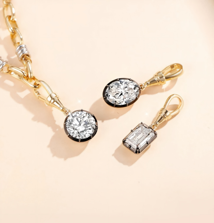 18K Yellow Gold Oval Black-Gold Pendant with Enhancer Clasp, 1.00 ct