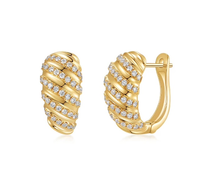 [Pair] 18K Yellow Gold Donut Two-Tone Diamond Huggie Earrings, 0.40ctw