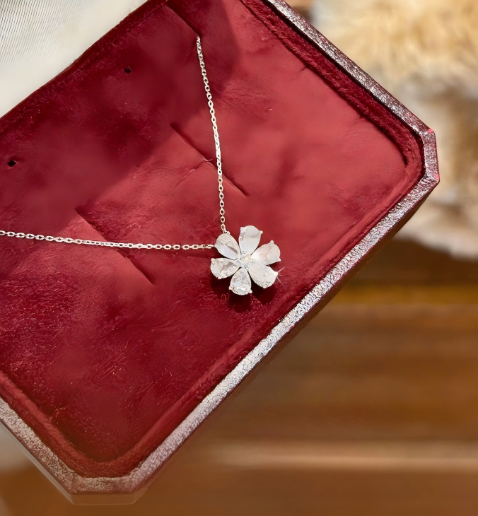 18K White Gold Forget-Me-Not Daisy Necklace, 1.80ctw