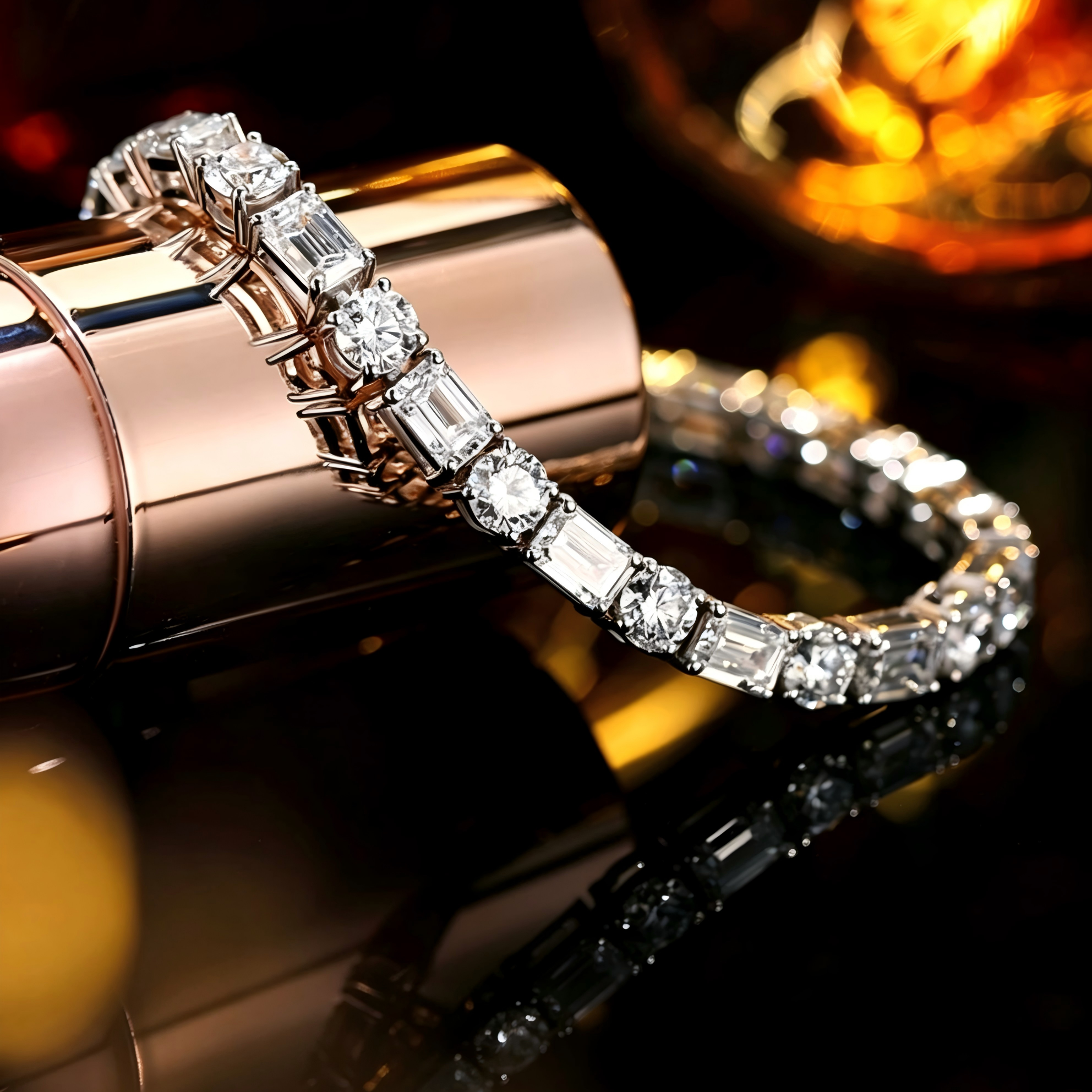PT950 Platinum Emerald-Cut Station & Round Diamond Bracelet, 10.00ctw