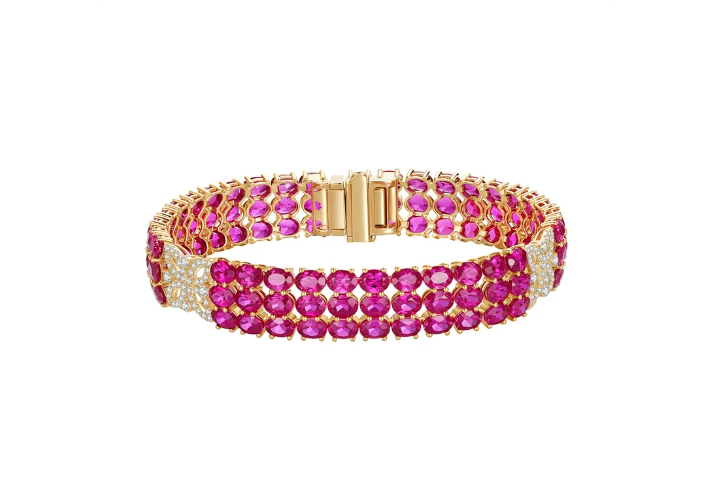 18K Yellow Gold Four-Leaf Clover Ruby Bracelet, approx. 23 g total weight