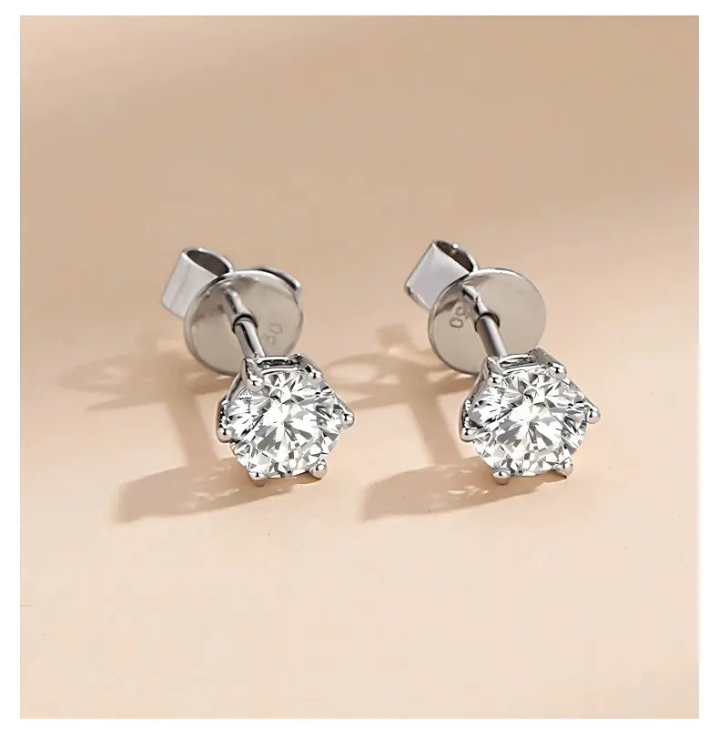 [Pair] 18K White Gold Six-Prong Stud Earrings, 1.00 ct each