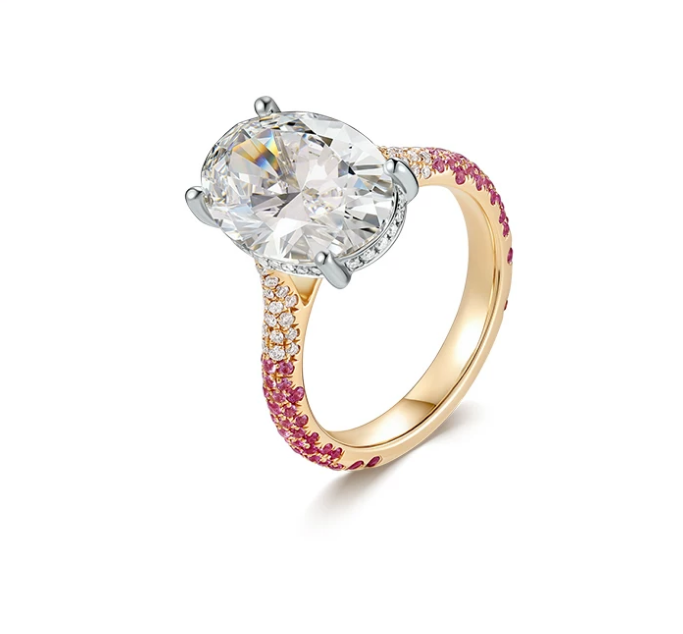 18K White & Yellow Gold Oval Graduated Pink Ladies Ring, 3.00 ct