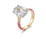18K White & Yellow Gold Oval Graduated Pink Ladies Ring, 3.00 ct