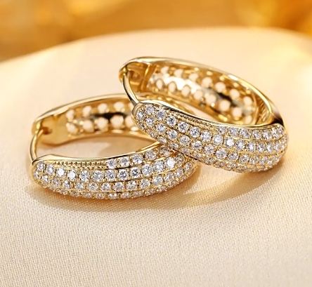 [Pair] 18K Yellow Gold Diamond Pave Hoop Earrings