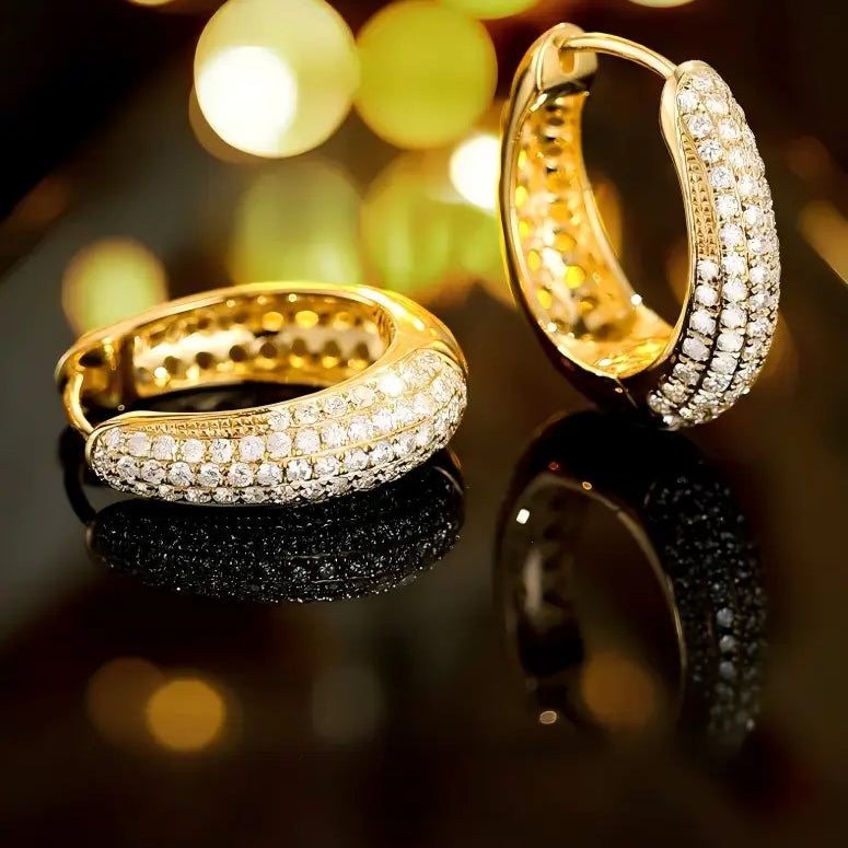 [Pair] 18K Yellow Gold Large Diamond Pavé Hoop Earrings, 12 mm inner diameter, 0.72ctw