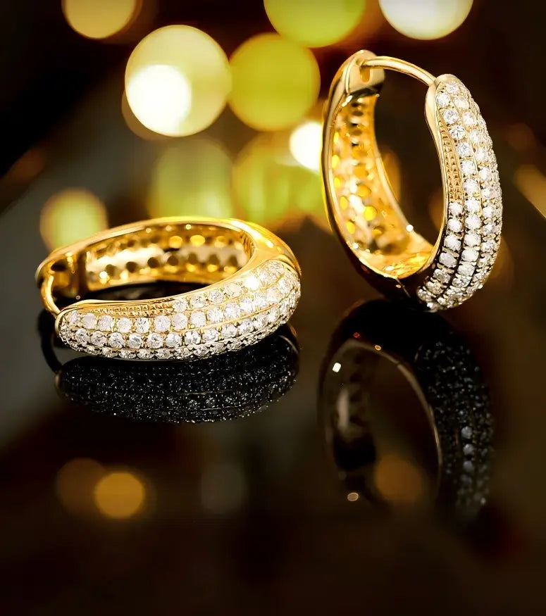 [Pair] 18K Yellow Gold Large Diamond Pavé Hoop Earrings, 12 mm inner diameter, 0.72ctw