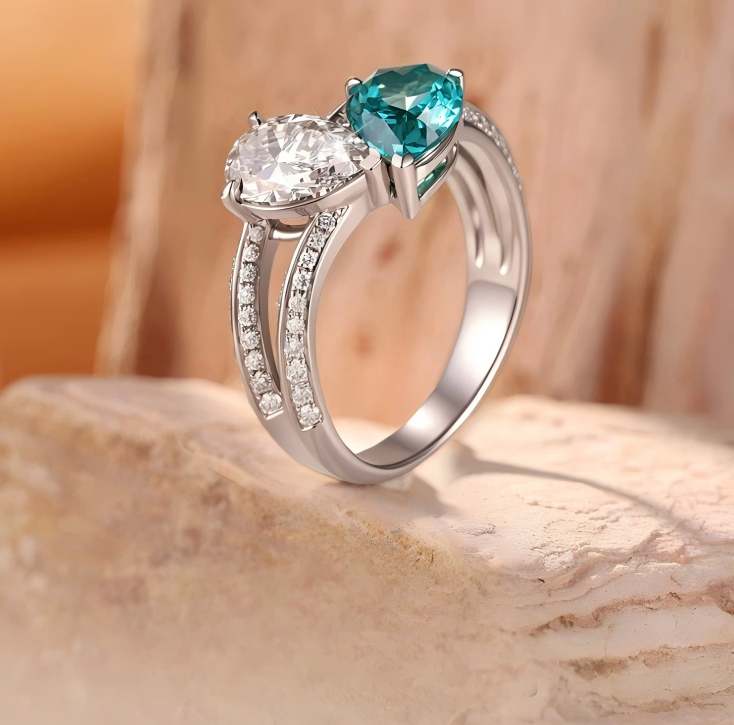18K White Gold Lightning Double Pear Paraiba-Color Diamond Ring, 2.60ctw