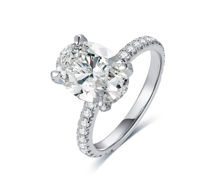 PT950 Platinum Oval Slim Shank Diamond Accent Ring, 3.00 ct