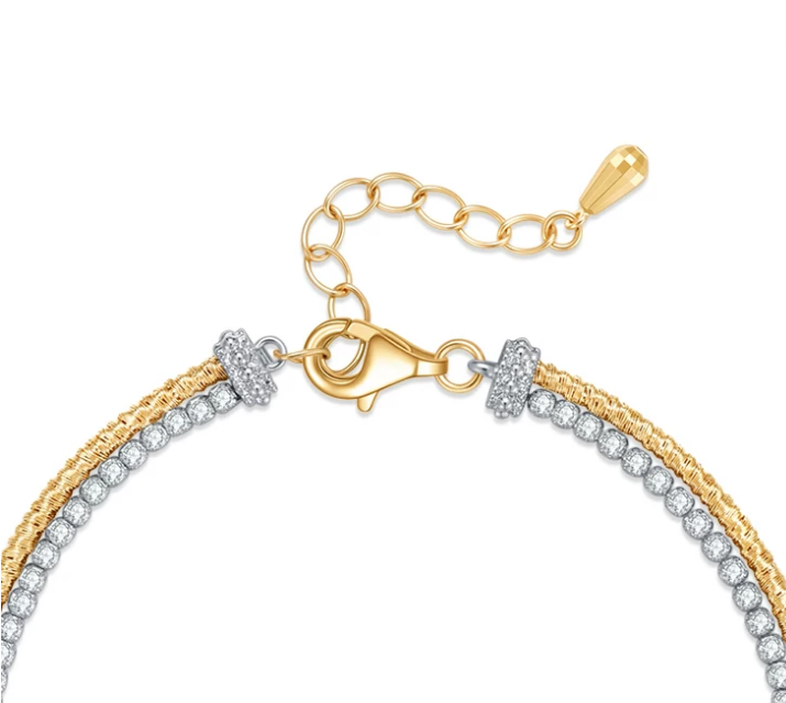 18K White & Yellow Gold Italian Woven Full-Diamond Twin Bracelet, 0.015 ct each / 1.20ctw
