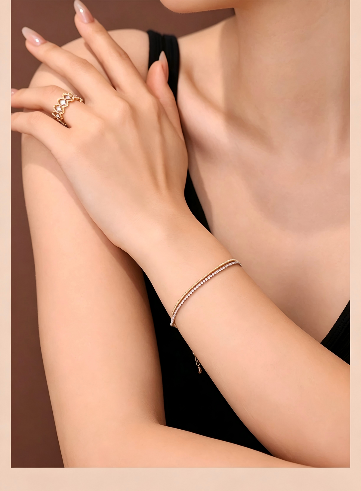 18K White & Yellow Gold Italian Woven Full-Diamond Twin Bracelet, 0.015 ct each / 1.20ctw