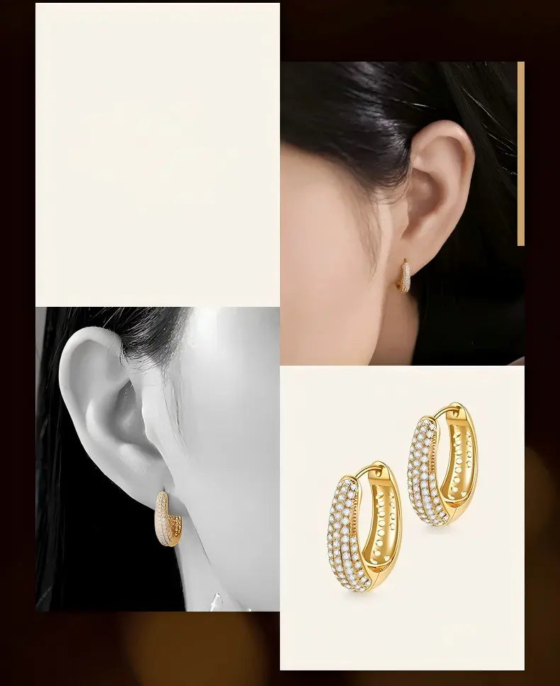 [Pair] 18K Yellow Gold Large Diamond Pavé Hoop Earrings, 12 mm inner diameter, 0.72ctw