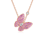 18K Rose Gold Marquise Pink & Blue Sapphire Butterfly Necklace, 0.10 ct center stone