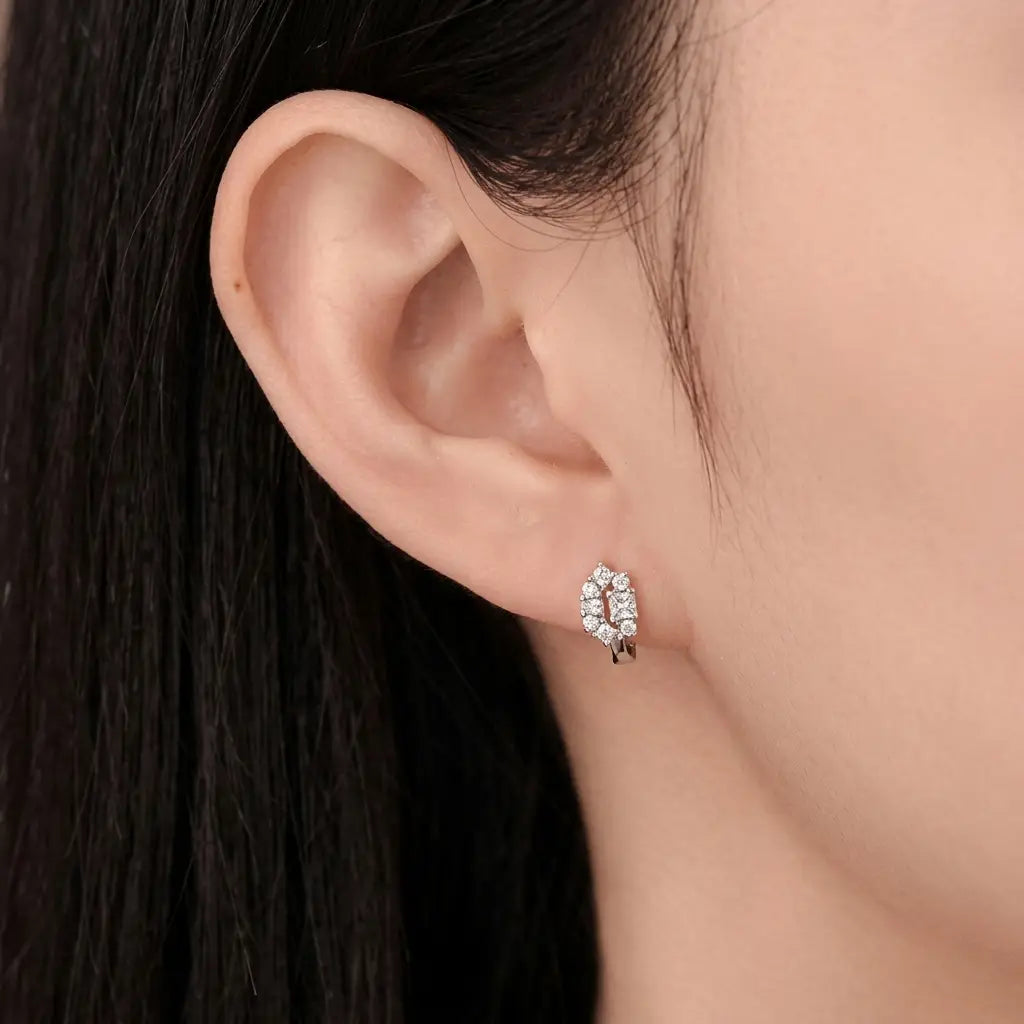 [Pair] 18K White Gold Emerald-Cut Huggie Earrings, 8 mm inner diameter, 1.00 ct each