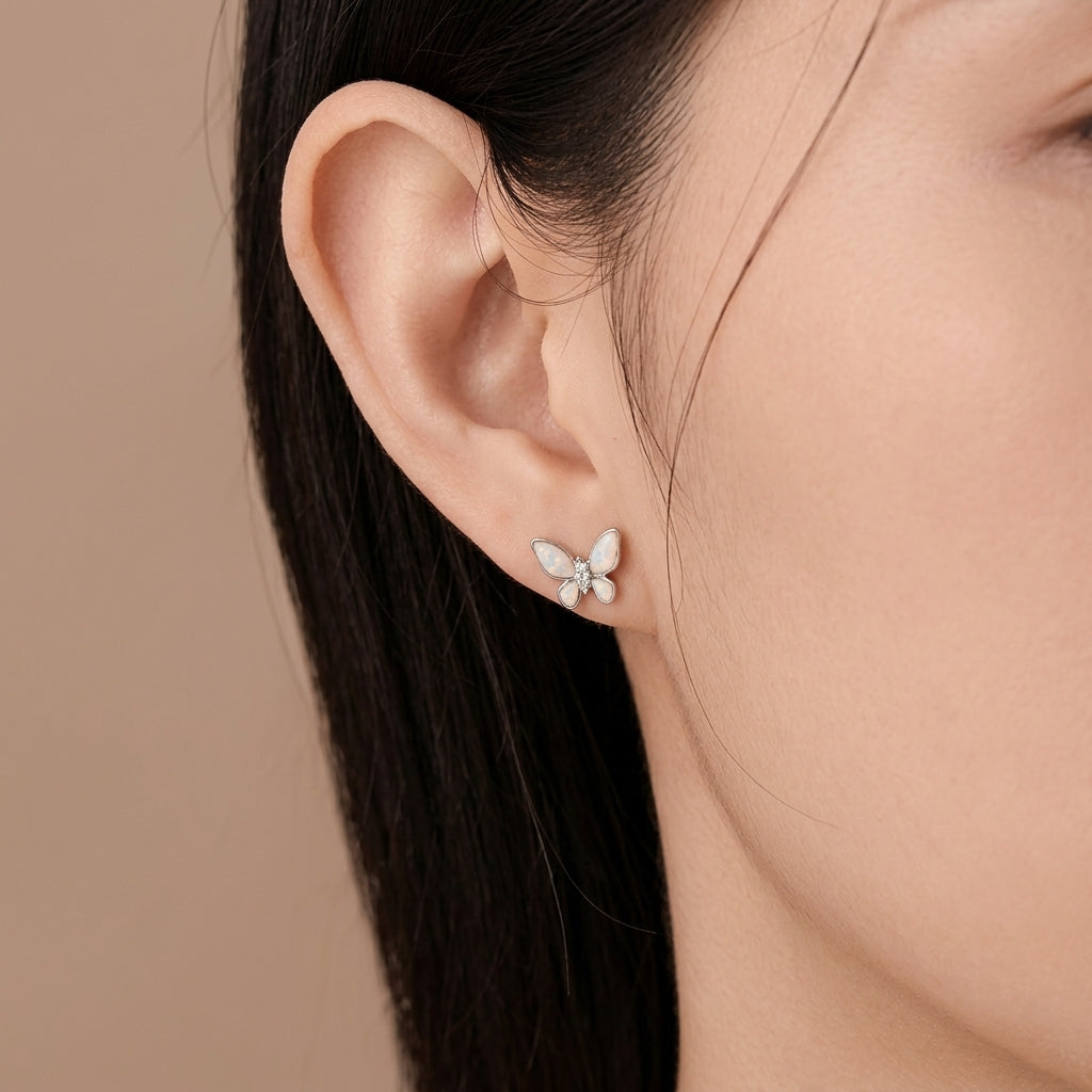 [Pair] 18K White Gold Lightning Butterfly Stud Earrings, 1.40ctw