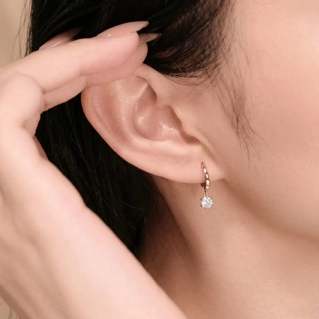 [Pair] 18K Yellow Gold Pear-Shaped Drilled Convertible Stud Earrings, 10 mm inner diameter, 0.60ctw