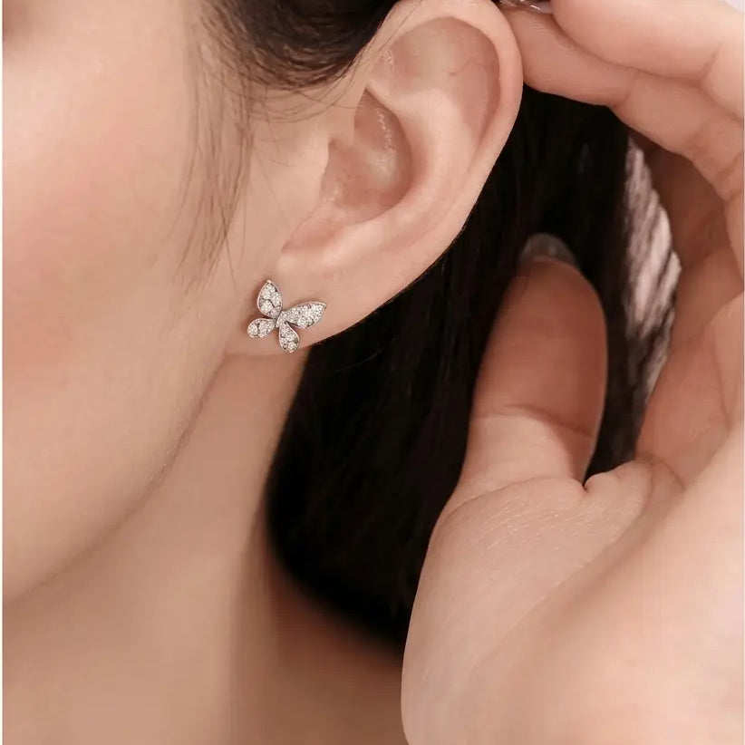 [Pair] PT950 Platinum Butterfly Four-Leaf Clover Stud Earrings