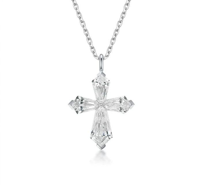 18K White Gold Kite-Cut Cross Necklace, 1.00ctw