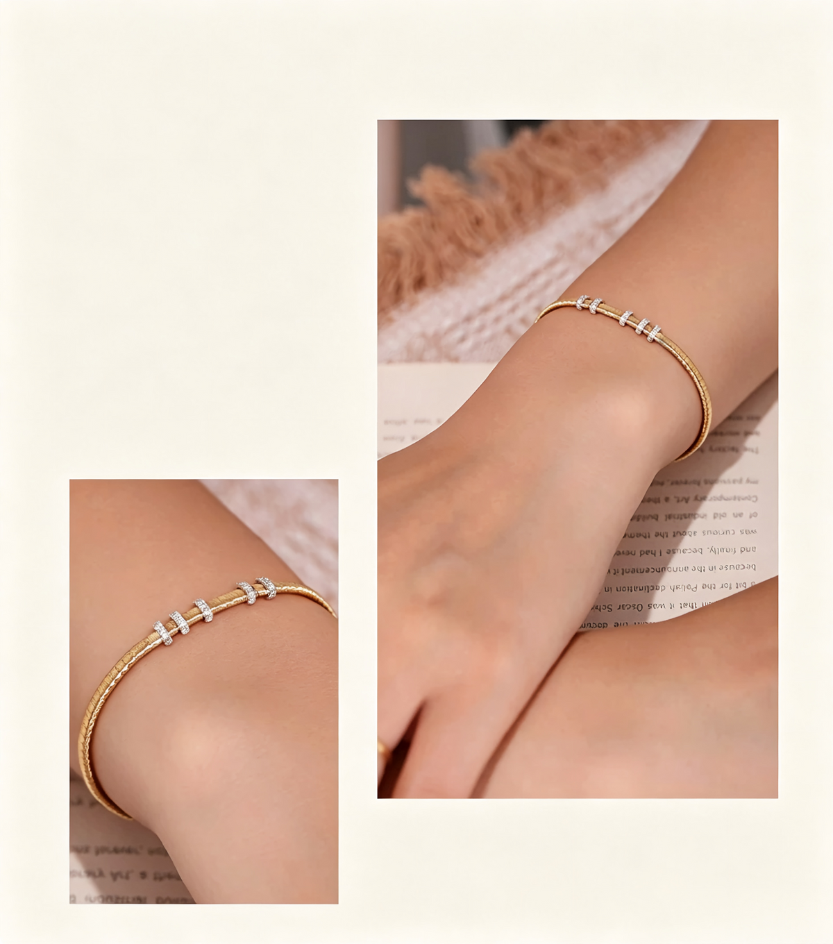 18K White & Yellow Gold Italian Five-Ring Woven Bracelet, 0.20ctw