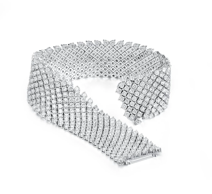18K White Gold Diamond Lattice Luxury Bracelet, 16.50ctw