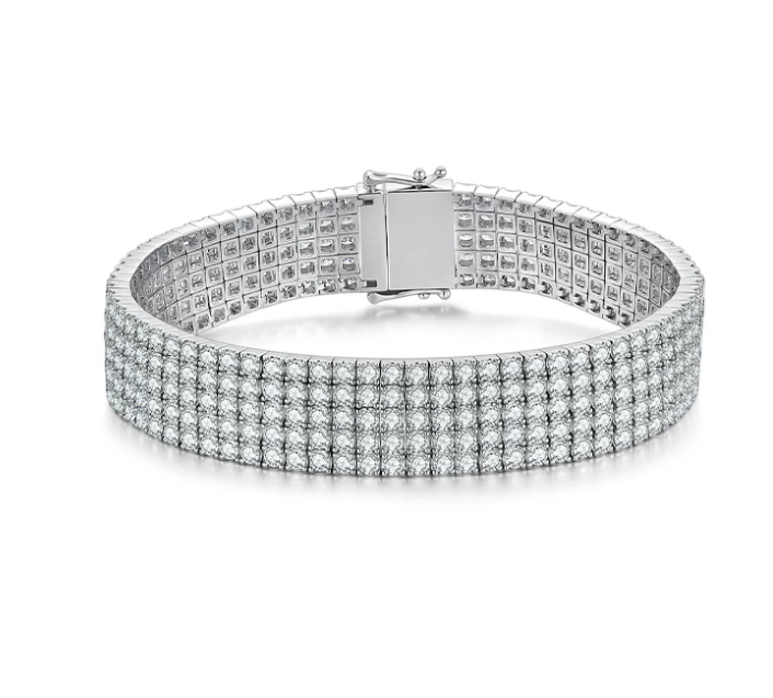 18K White Gold Five-Row Velvet-Finish Flexible Bracelet, 10.00ctw