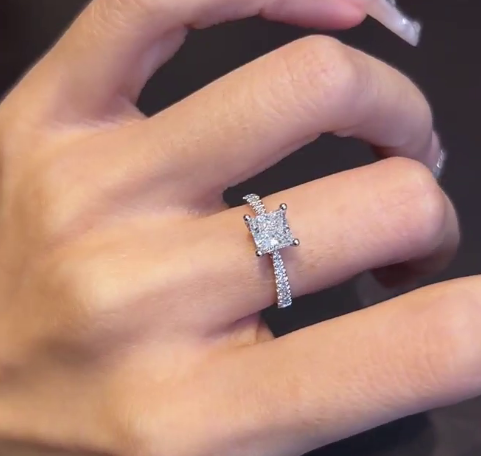 PT950 Platinum Princess-Cut Slim Shank Diamond Accent Ring, 1.00 ct