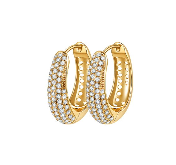 [Pair] 18K Yellow Gold Small Diamond Pavé Hoop Earrings, 8 mm inner diameter, 0.35ctw