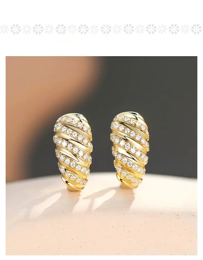 [Pair] 18K Yellow Gold Donut Two-Tone Diamond Huggie Earrings, 0.40ctw