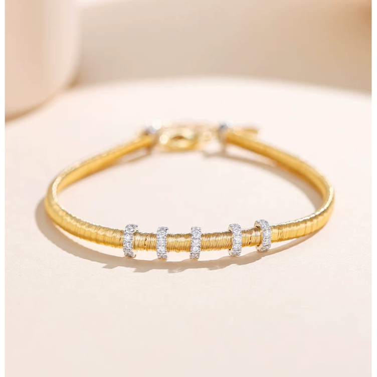 18K White & Yellow Gold Italian Five-Ring Woven Bracelet, 0.20ctw