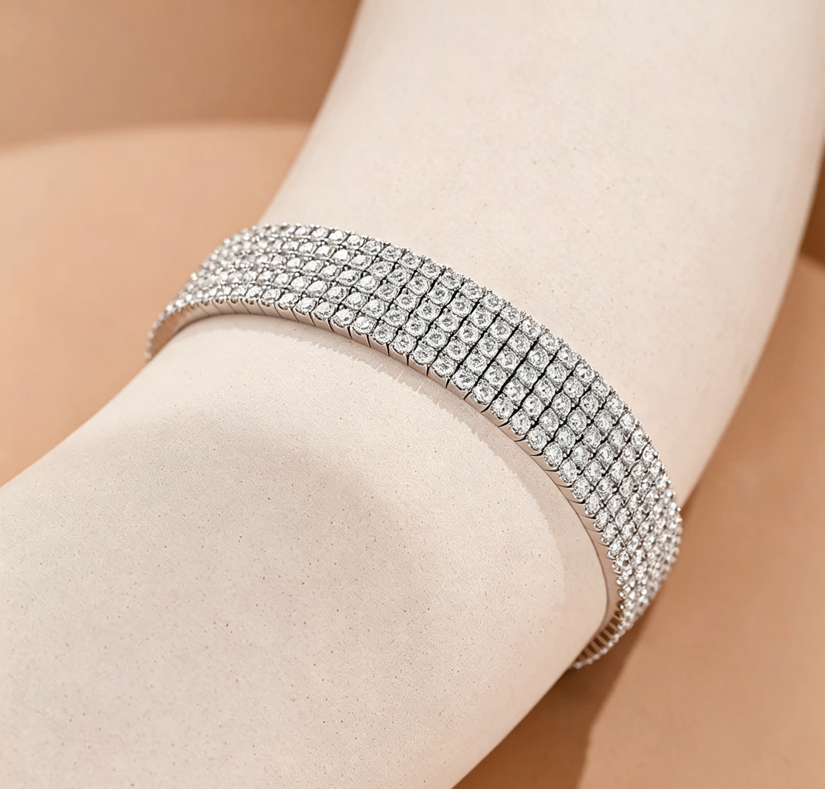 18K White Gold Five-Row Velvet-Finish Flexible Bracelet, 10.00ctw