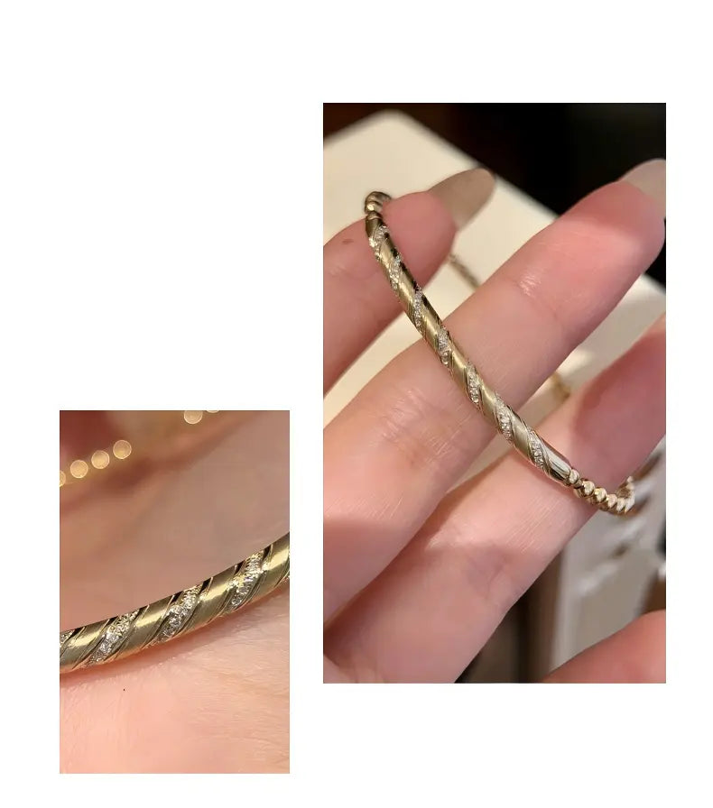 9K Yellow Gold Color Twisted Rope Bangle, 0.20ctw